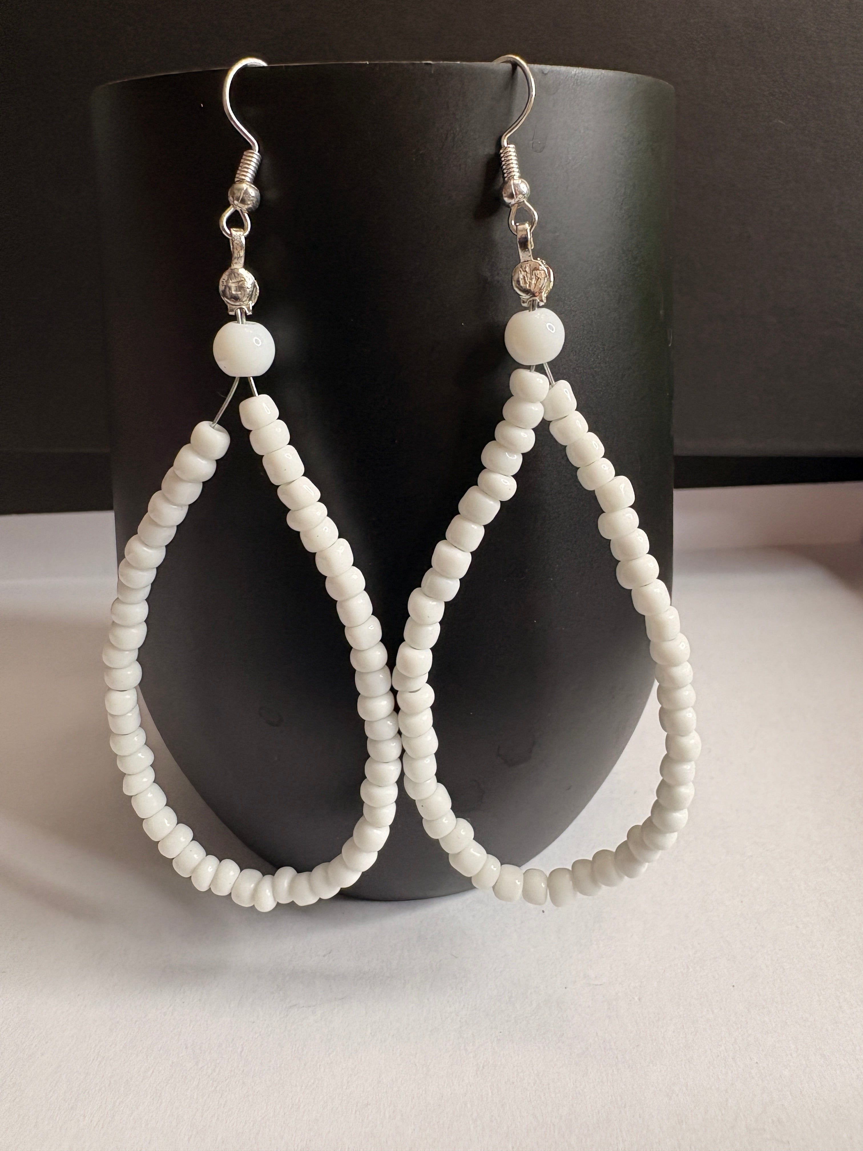 Everyday Glow White & Glass Bead Hoops